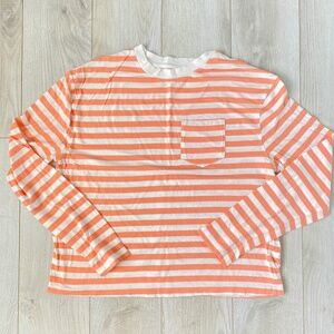 Long Sleeve Coral & White Striped Knit Top